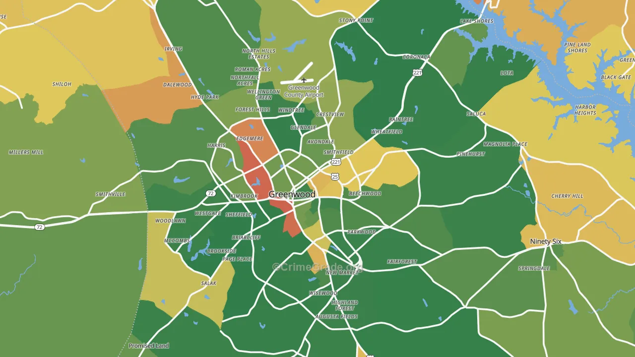 Greenwood County, SC Map of Drug-Related Crime Rates