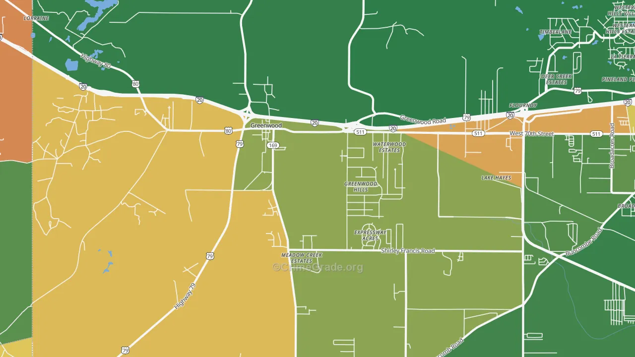 Greenwood, LA Map of Drug-Related Crime Rates