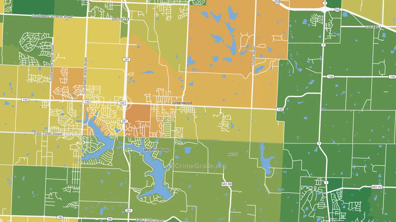 Greenwood, MO Map of Drug-Related Crime Rates