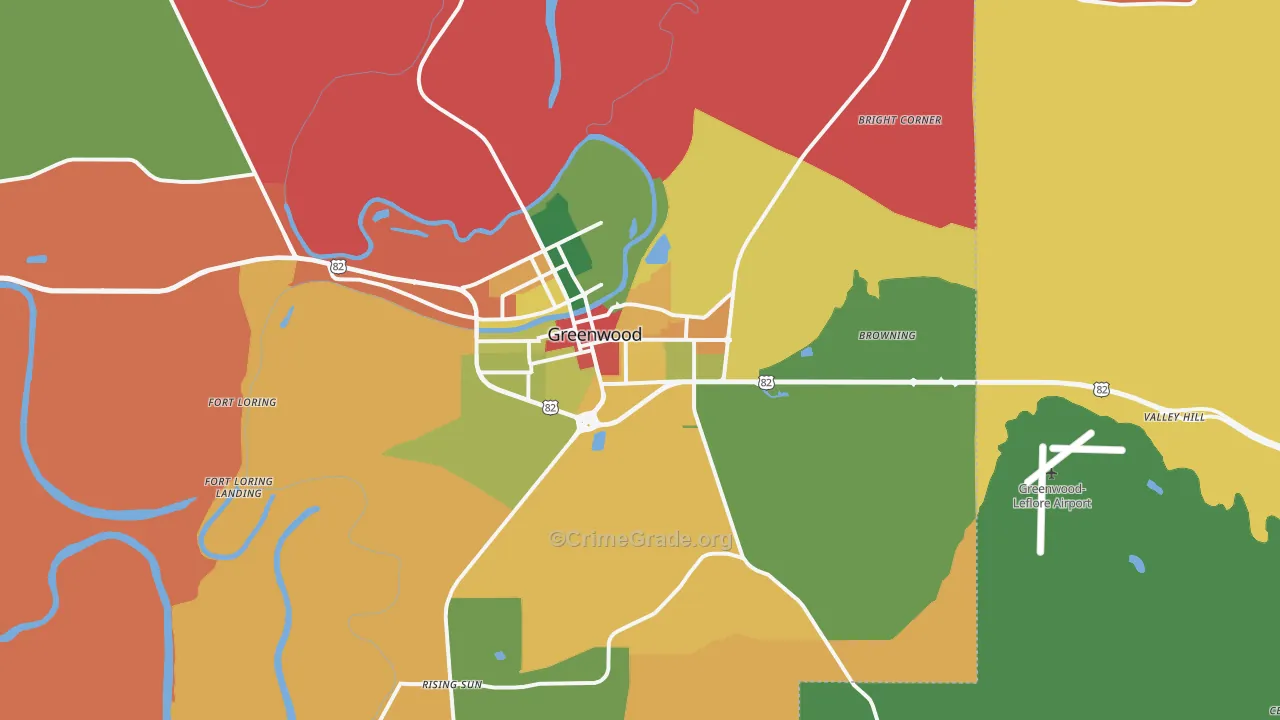 Greenwood, MS Map of Drug-Related Crime Rates