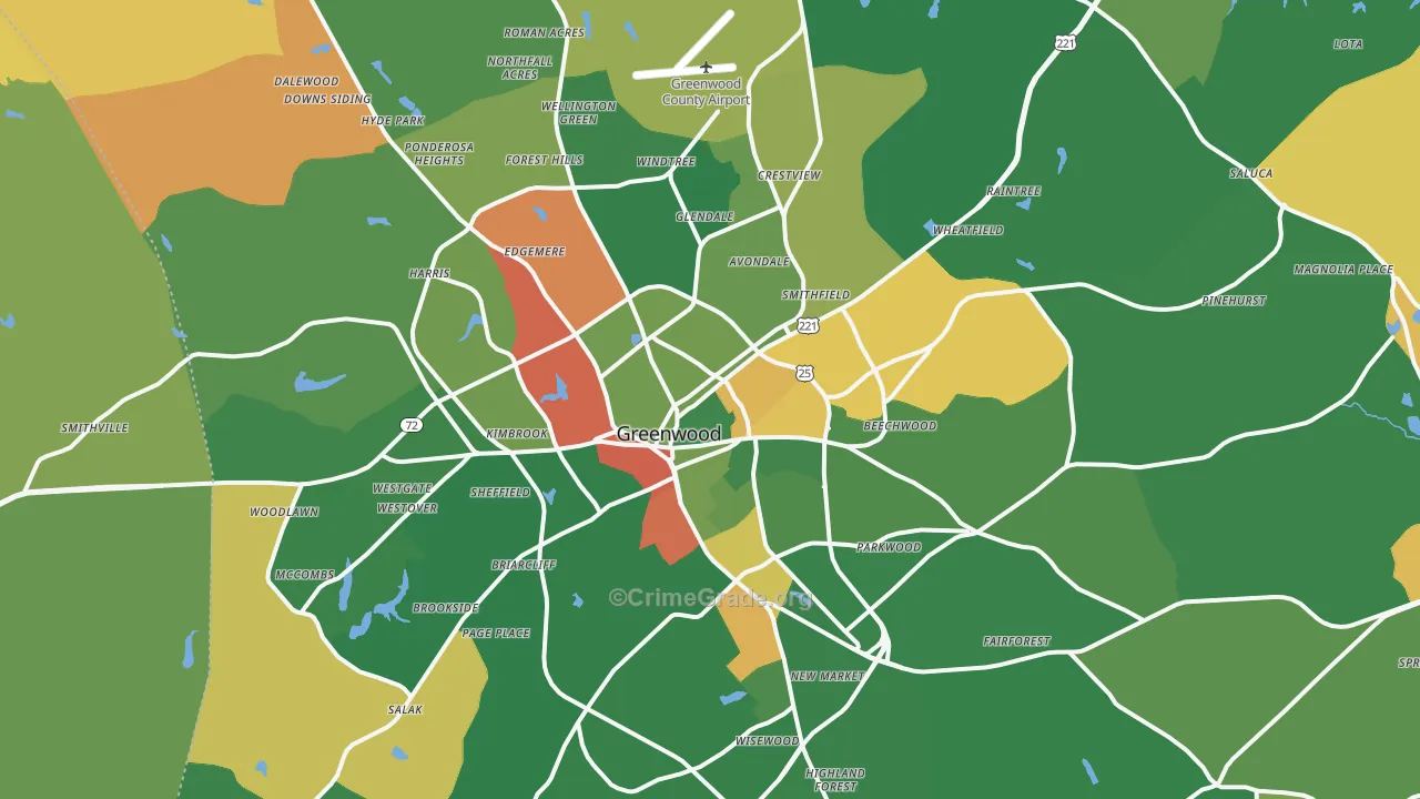 Greenwood, SC Map of Drug-Related Crime Rates