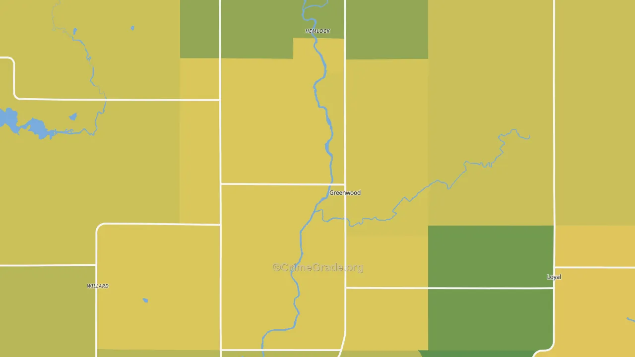 Greenwood, WI Map of Drug-Related Crime Rates