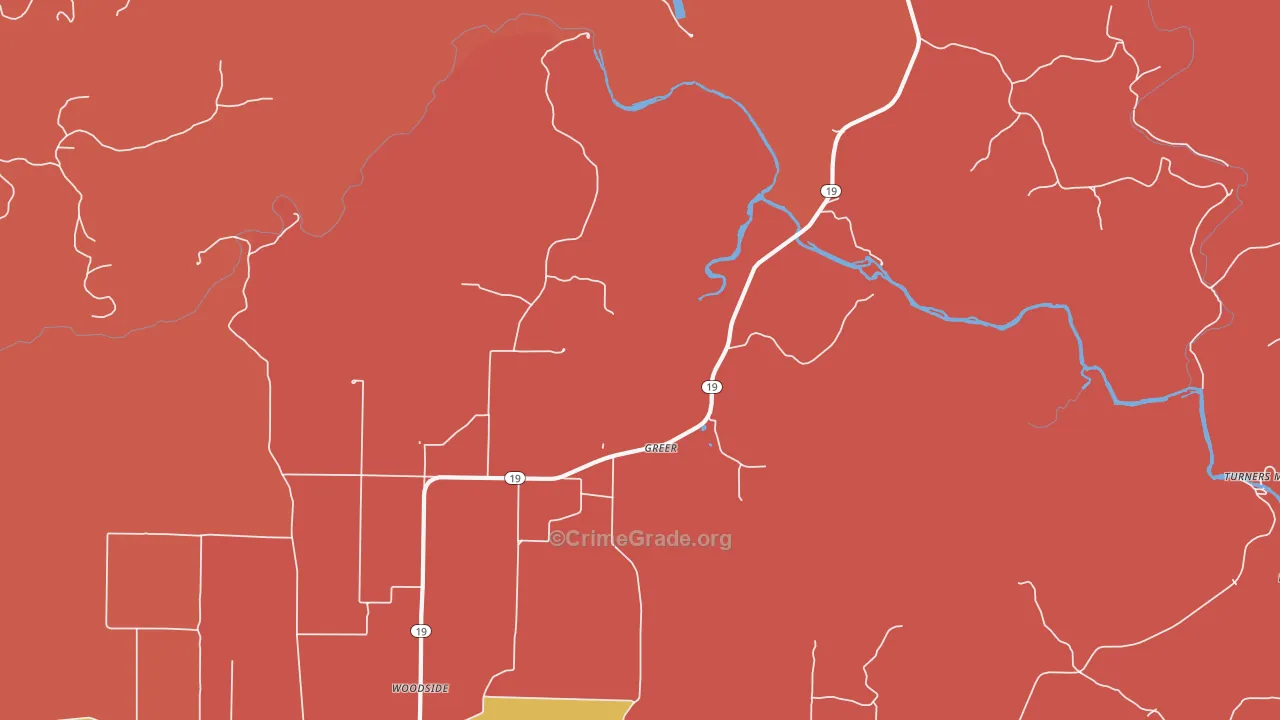 Greer, MO Map of Drug-Related Crime Rates