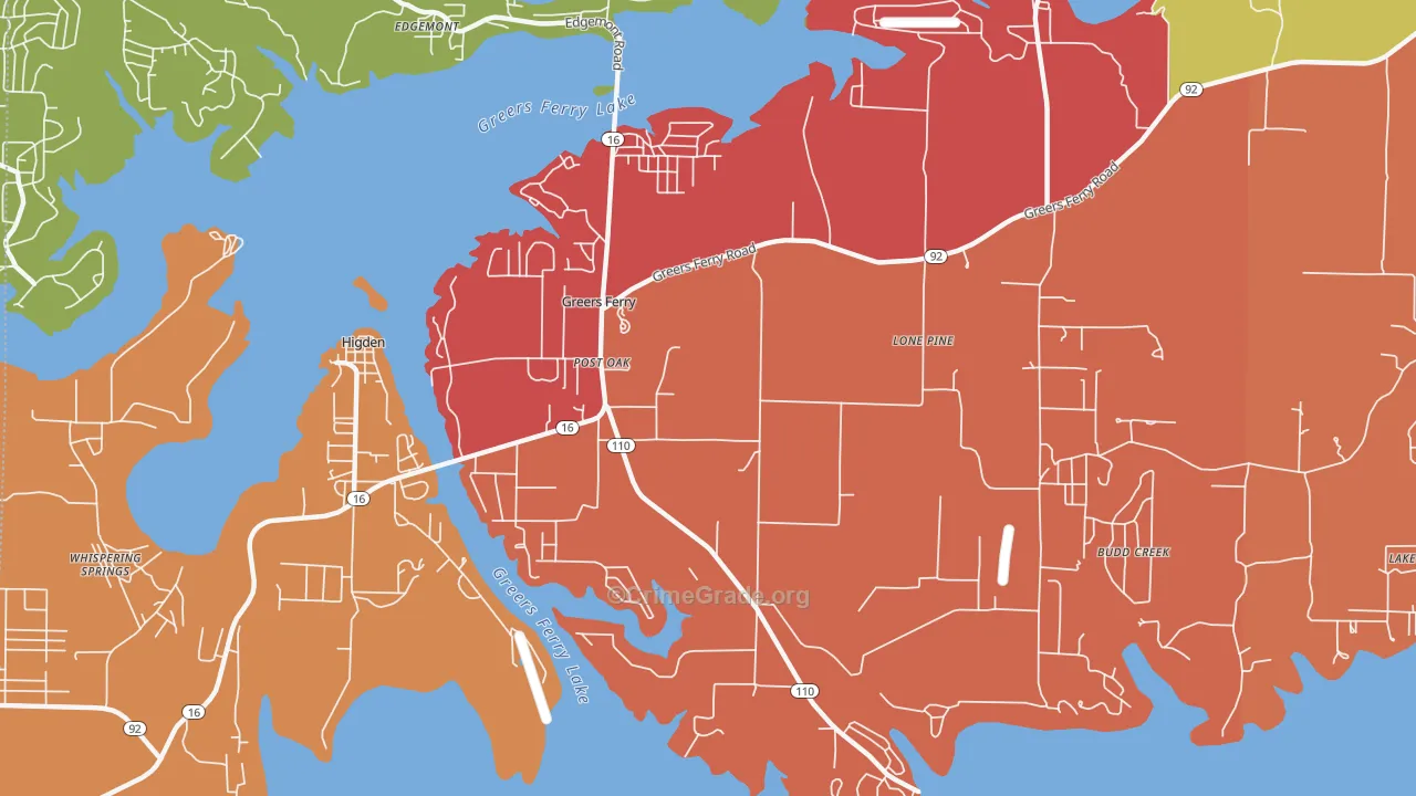 Greers Ferry, AR Map of Drug-Related Crime Rates