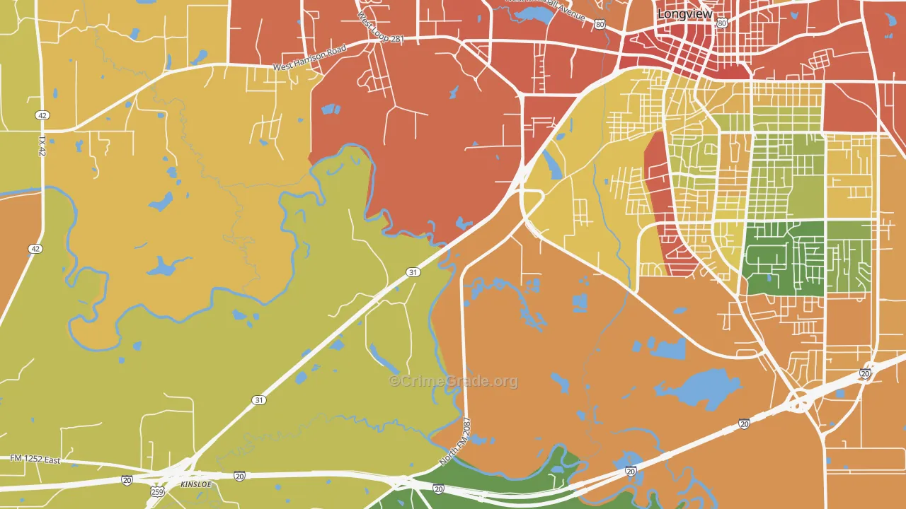 Greggton, TX Map of Drug-Related Crime Rates