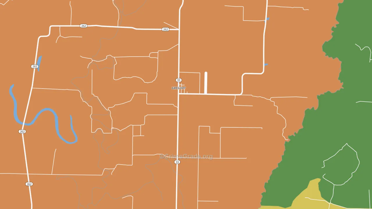 Gregory, AR Map of Drug-Related Crime Rates