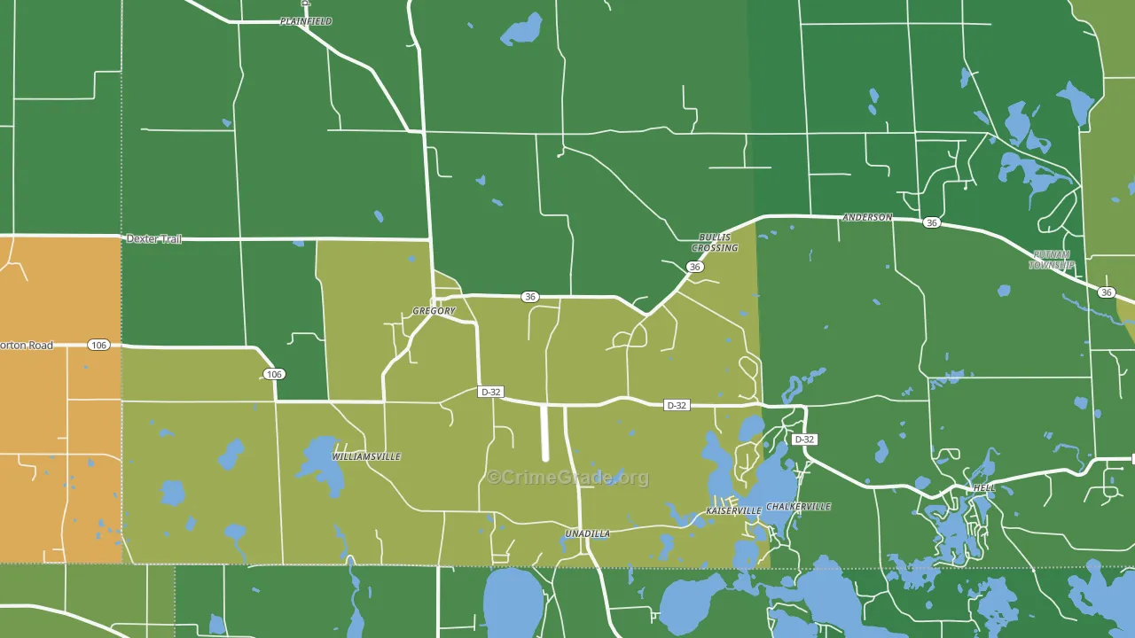 Gregory, MI Map of Drug-Related Crime Rates