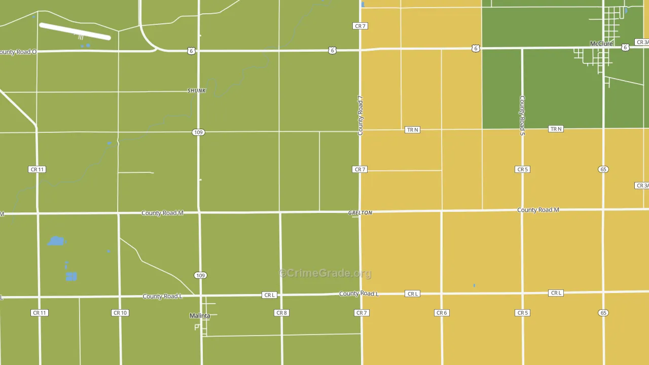 Grelton, OH Map of Drug-Related Crime Rates