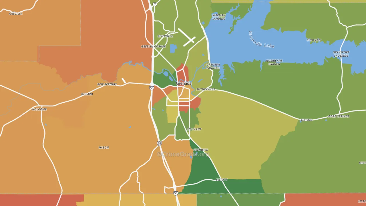 Grenada County, MS Map of Drug-Related Crime Rates