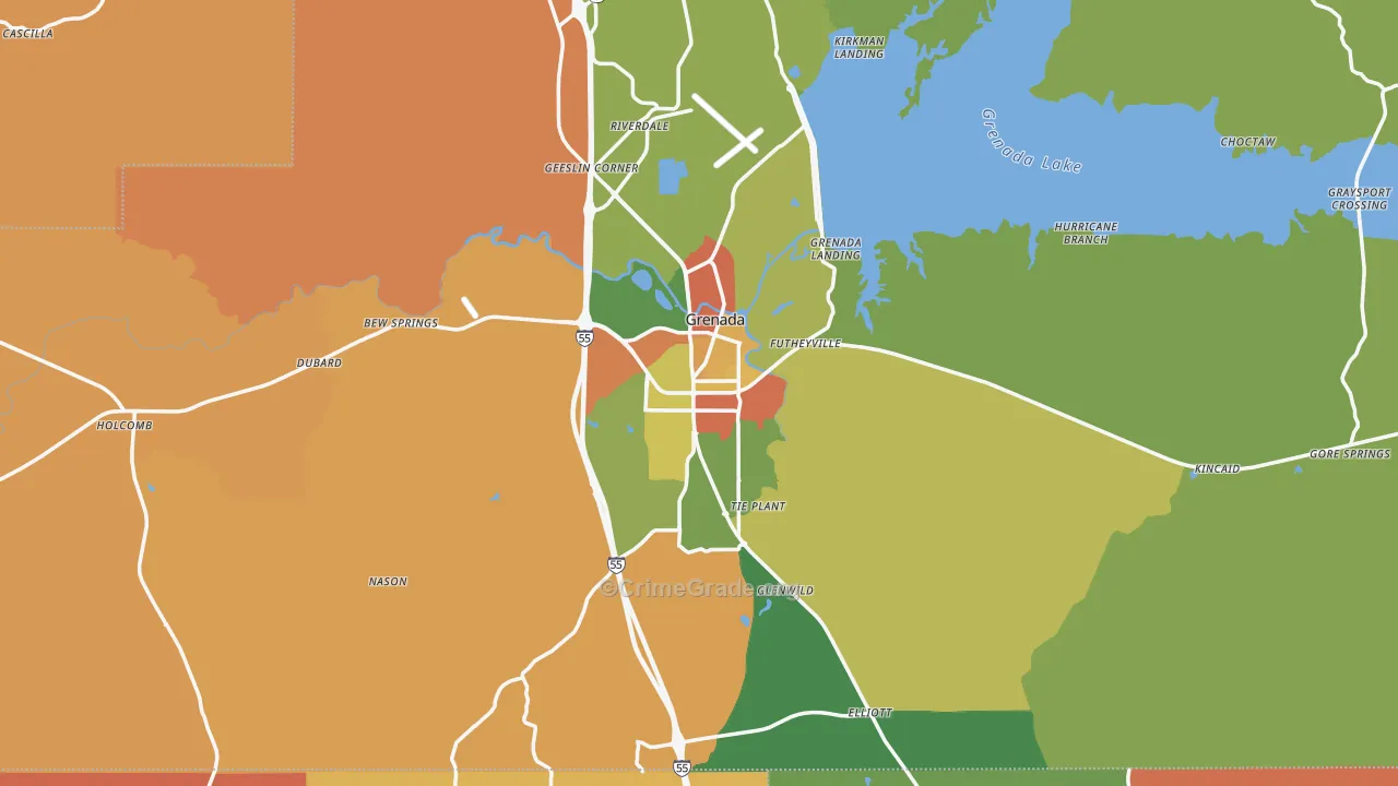 Grenada, MS Map of Drug-Related Crime Rates