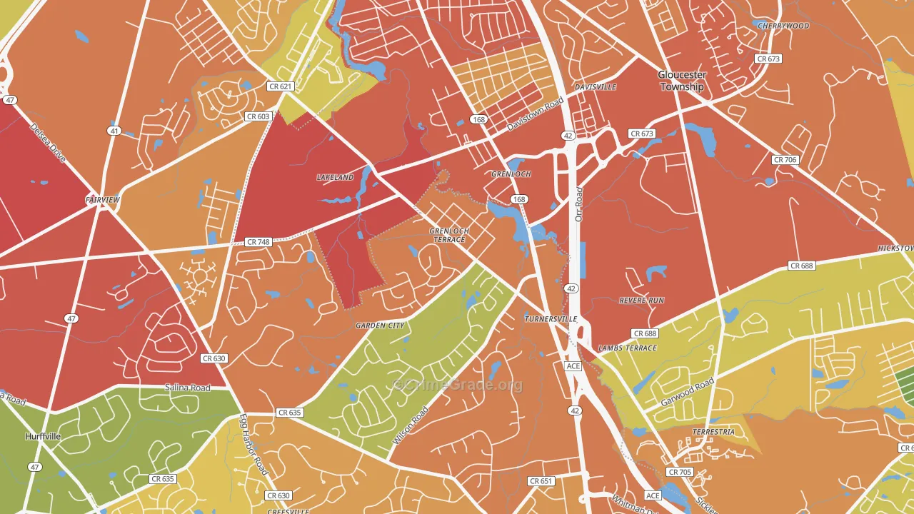 Grenloch, NJ Map of Drug-Related Crime Rates