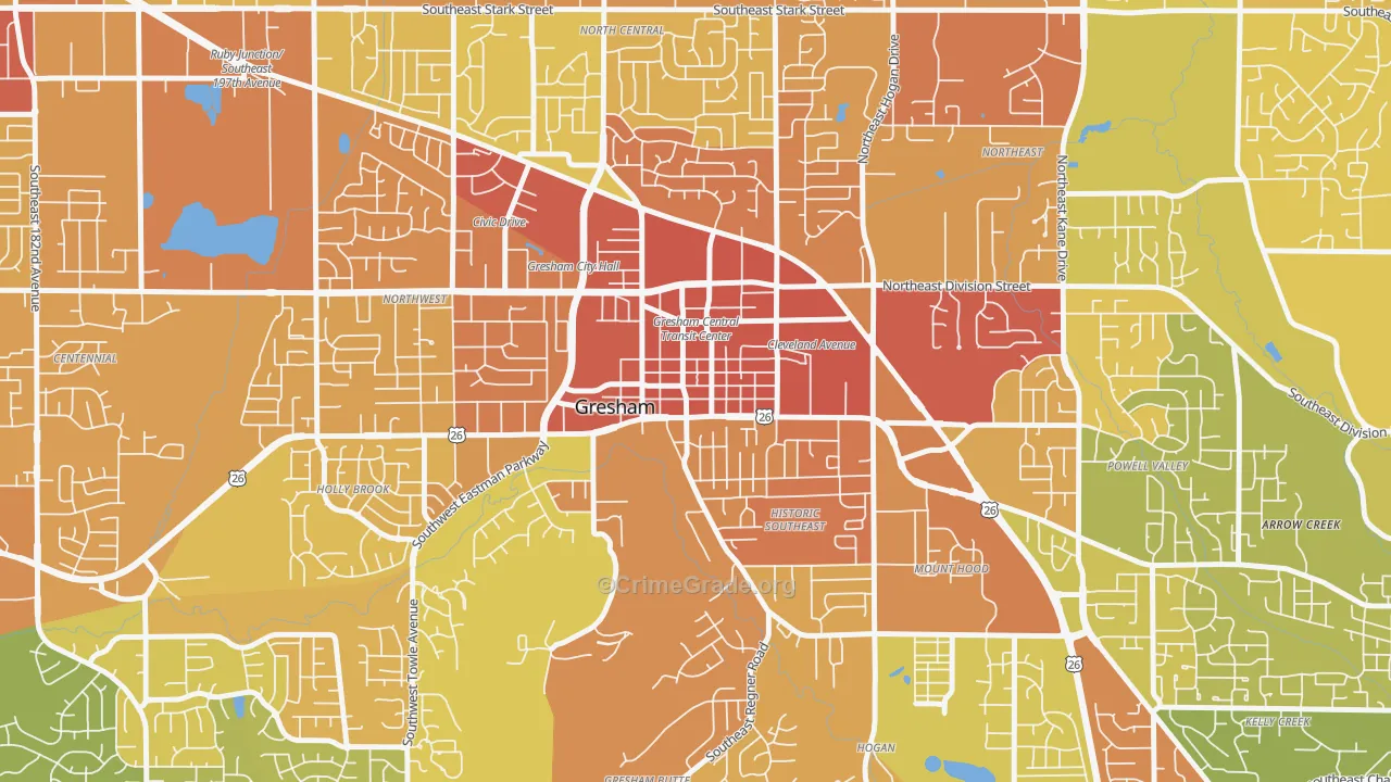 Gresham-City Central, Gresham, OR Map of Drug-Related Crime Rates