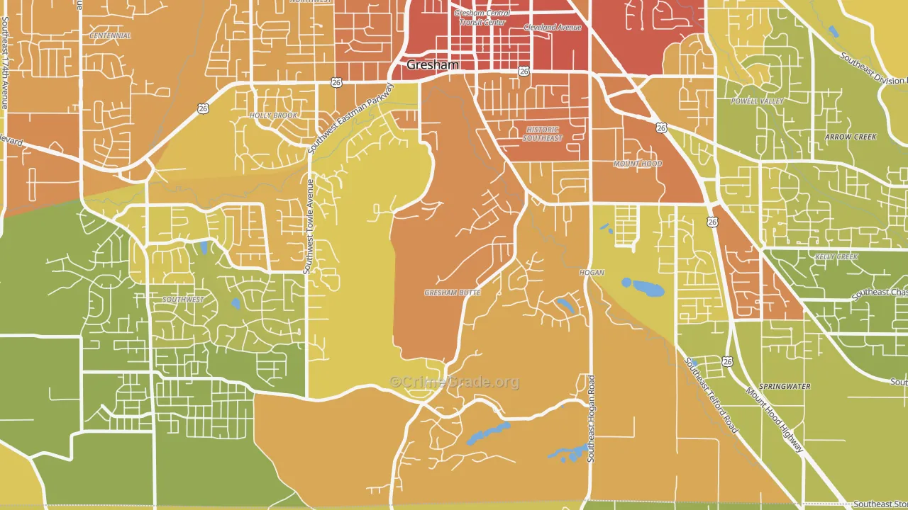 Gresham-Gresham Butte, Gresham, OR Map of Drug-Related Crime Rates