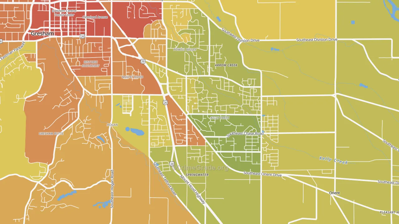 Gresham-Kelly Creek, Gresham, OR Map of Drug-Related Crime Rates