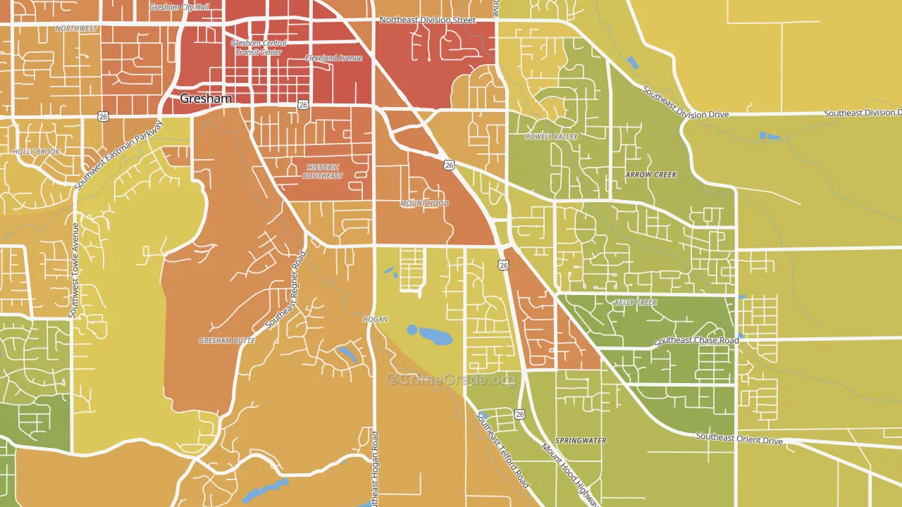 Gresham-Mt. Hood, Gresham, OR Map of Drug-Related Crime Rates