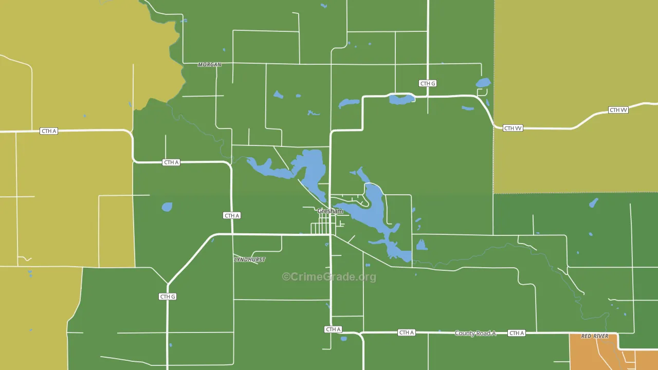 Gresham, WI Map of Drug-Related Crime Rates