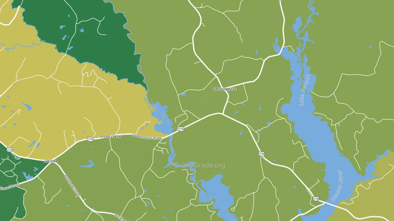 Greshamville, GA Map of Drug-Related Crime Rates