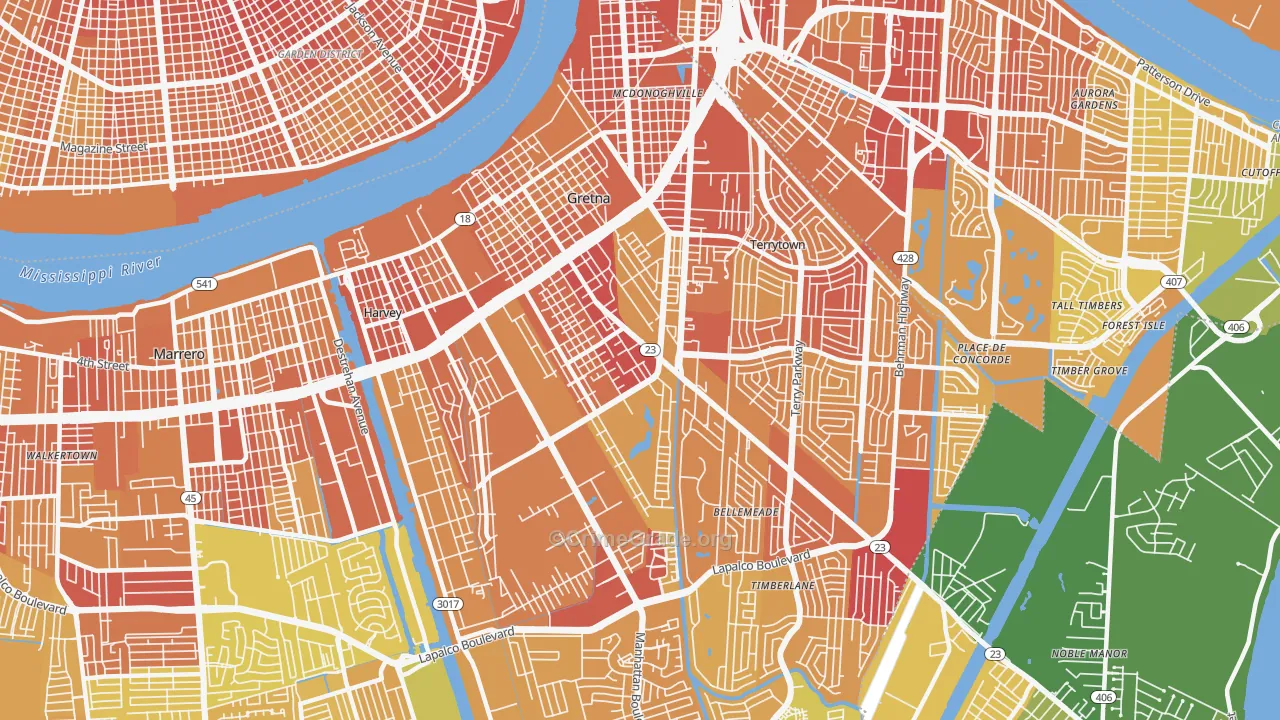 Gretna, LA Map of Drug-Related Crime Rates