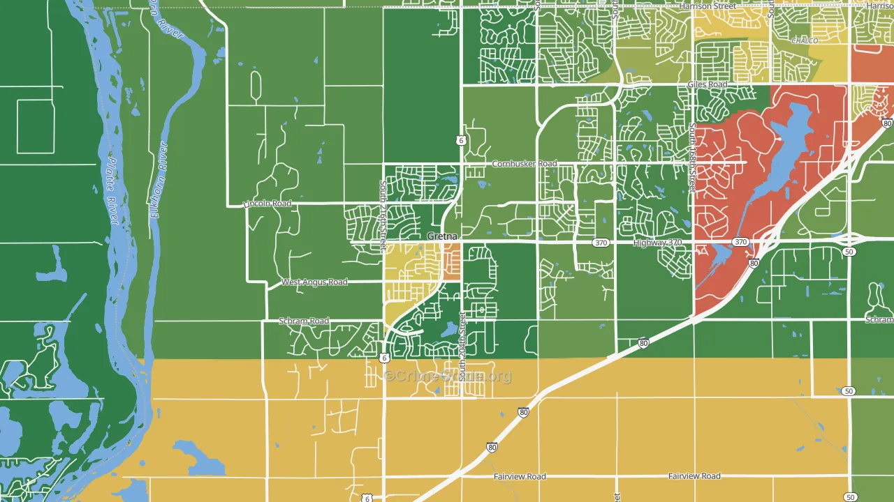 Gretna, NE Map of Drug-Related Crime Rates
