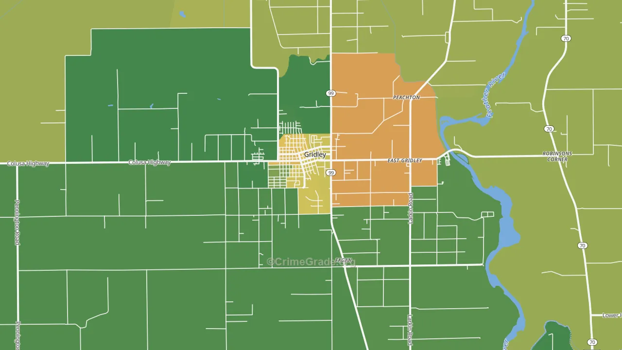Gridley, CA Map of Drug-Related Crime Rates
