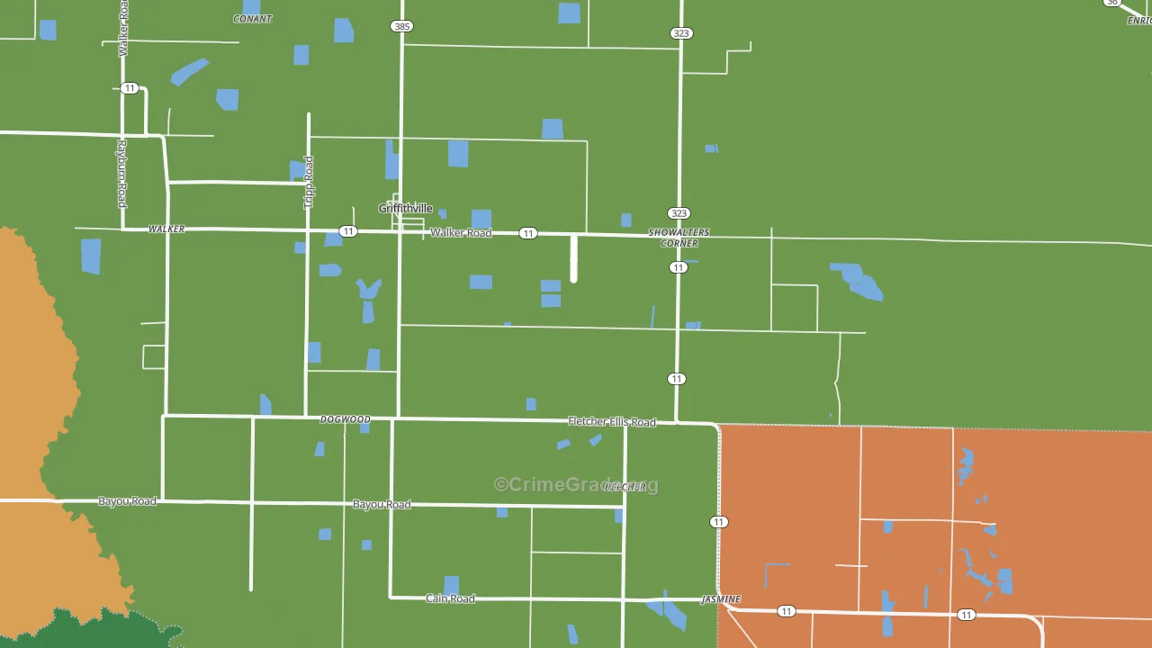 Griffithville, AR Map of Drug-Related Crime Rates
