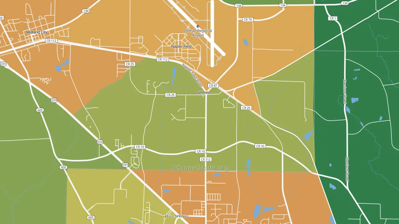 Grimes, AL Map of Drug-Related Crime Rates
