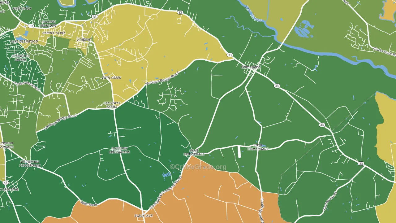 Grimesland, NC Map of Drug-Related Crime Rates