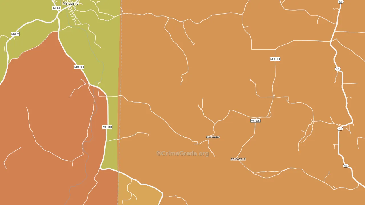 Grisham, MO Map of Drug-Related Crime Rates