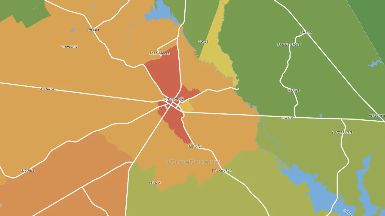 Groesbeck, TX Map of Drug-Related Crime Rates