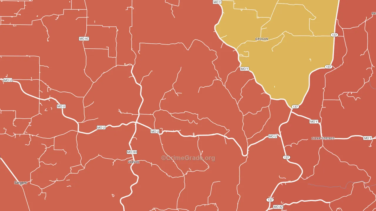 Grogan, MO Map of Drug-Related Crime Rates