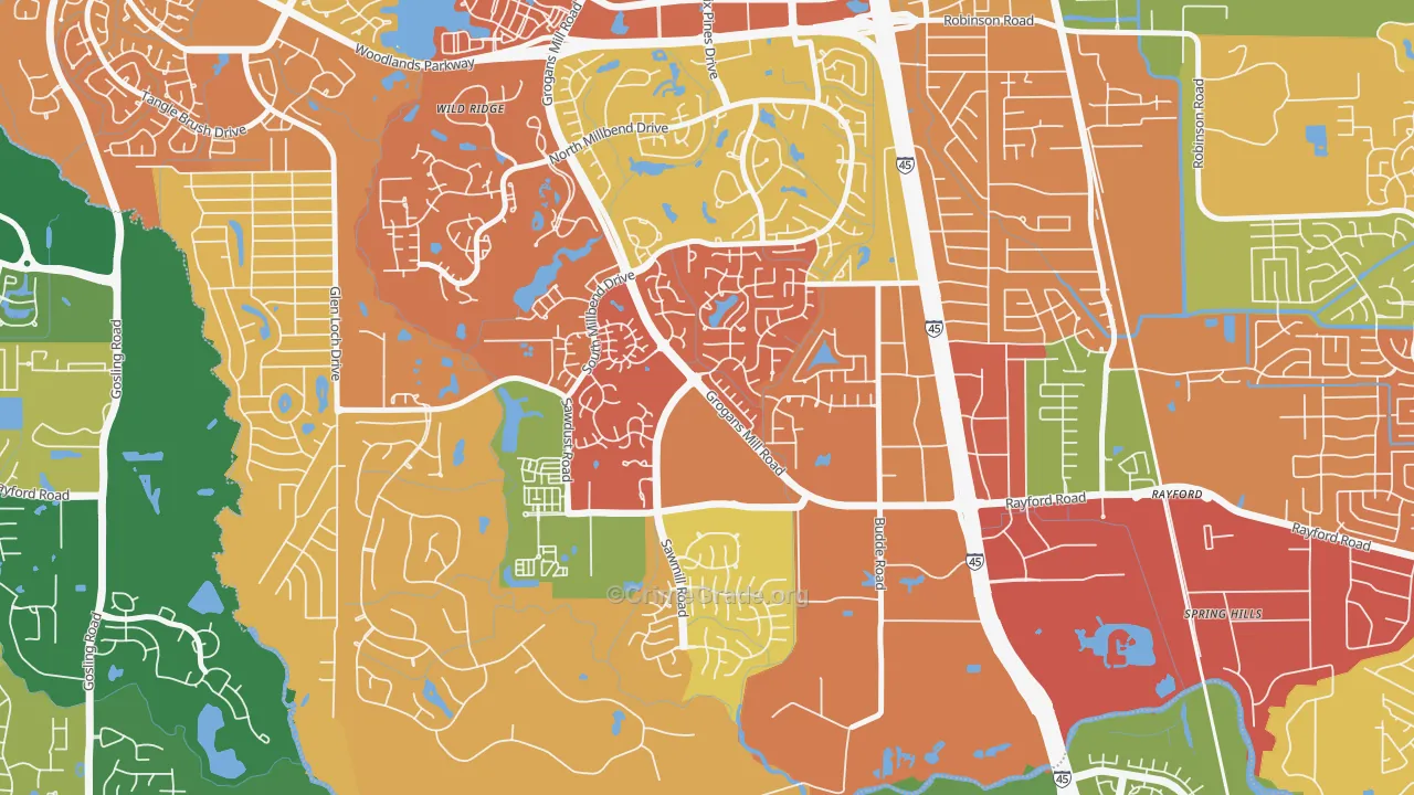 Grogan's Mill, The Woodlands, TX Map of Drug-Related Crime Rates