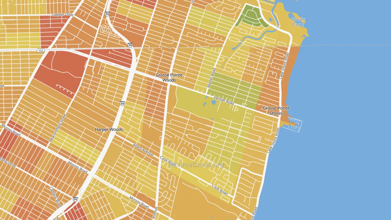 Grosse Pointe Woods, MI Map of Drug-Related Crime Rates