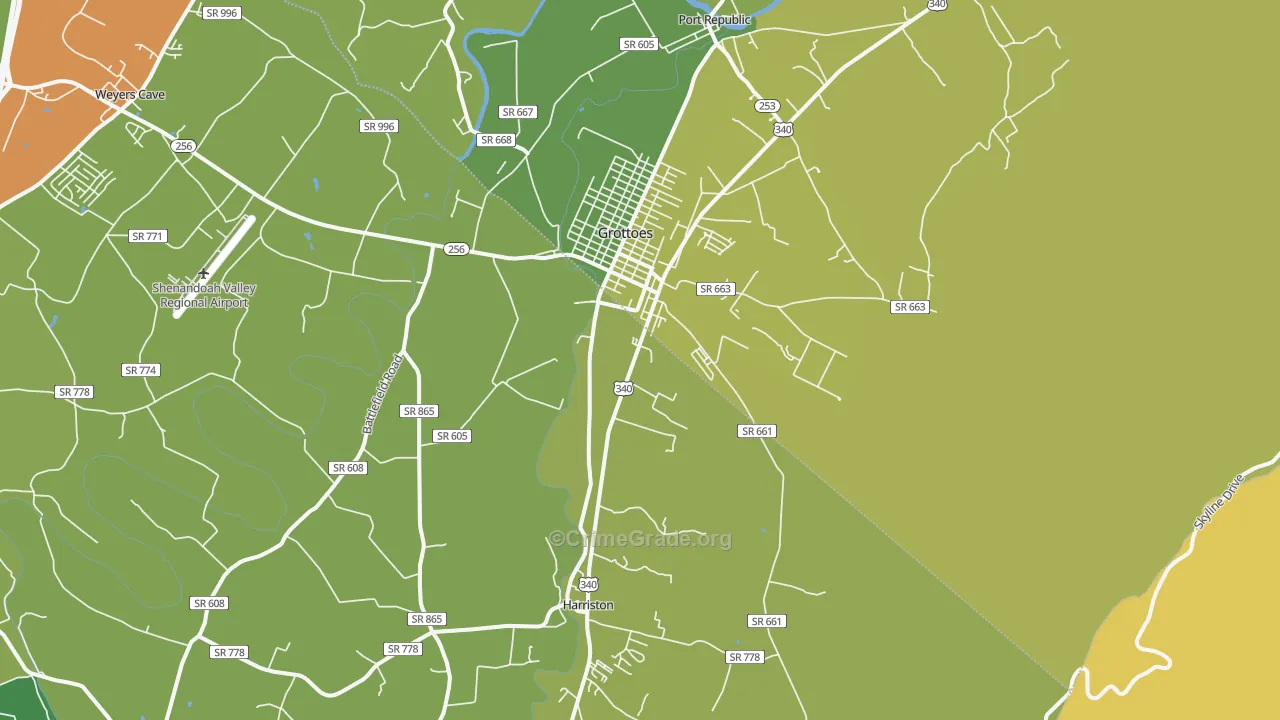 Grottoes, VA Map of Drug-Related Crime Rates