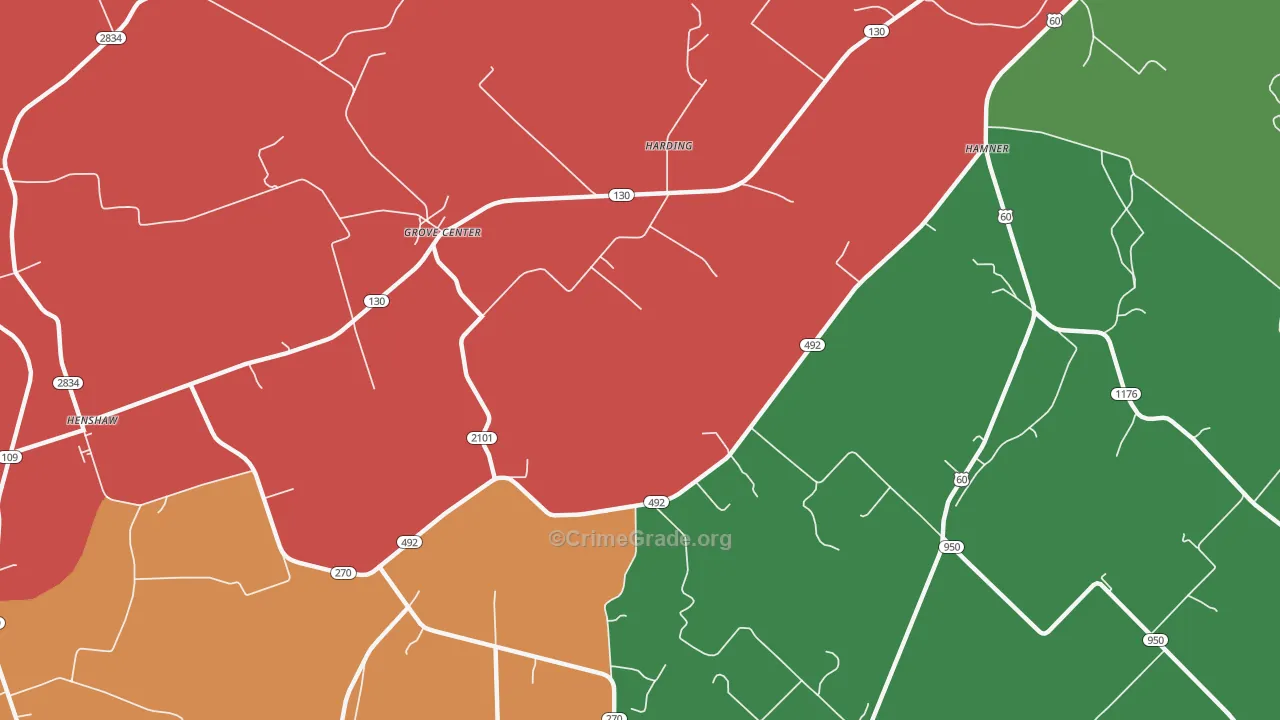 Grove Center, KY Map of Drug-Related Crime Rates