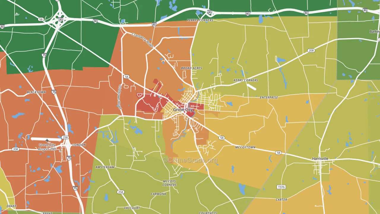 Grove City, PA Map of Drug-Related Crime Rates