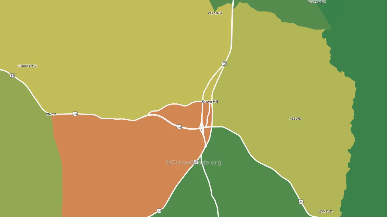 Grove Hill, AL Map of Drug-Related Crime Rates