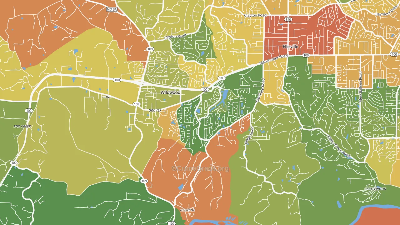 Grover, MO Map of Drug-Related Crime Rates