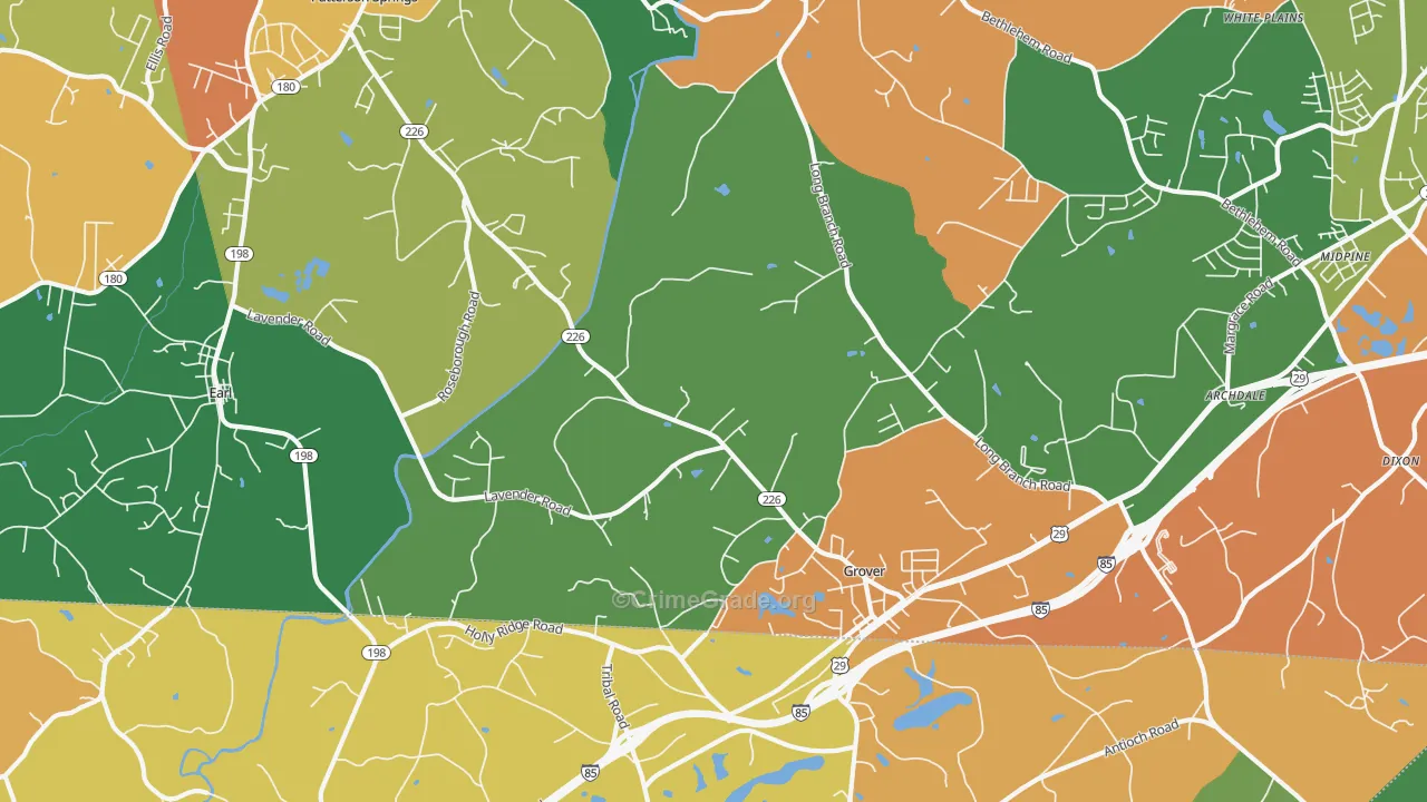 Grover, NC Map of Drug-Related Crime Rates