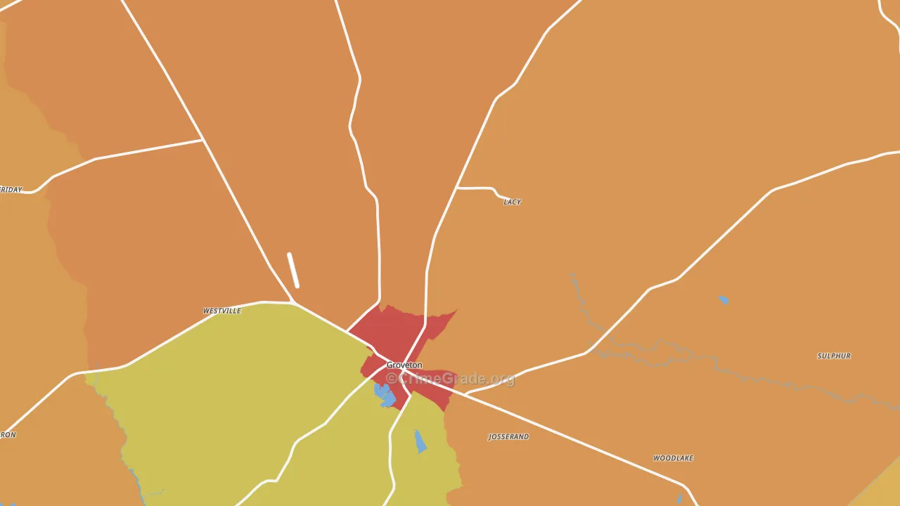 Groveton, TX Map of Drug-Related Crime Rates