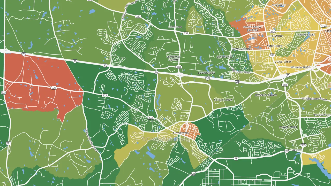 Grovetown, GA Map of Drug-Related Crime Rates