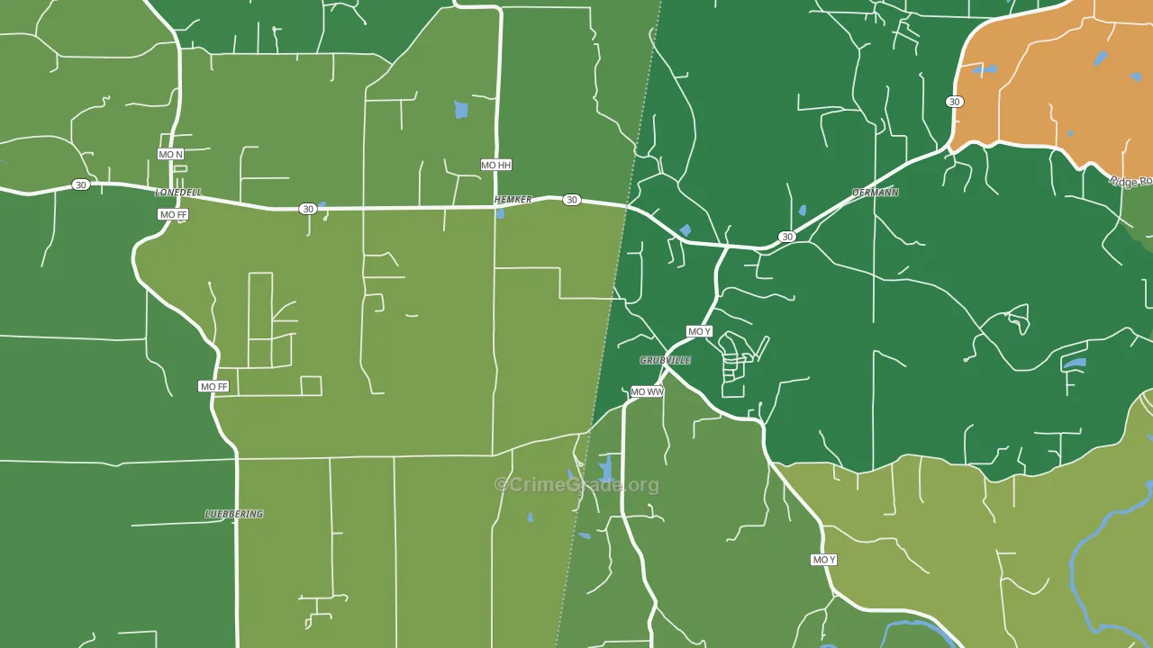 Grubville, MO Map of Drug-Related Crime Rates