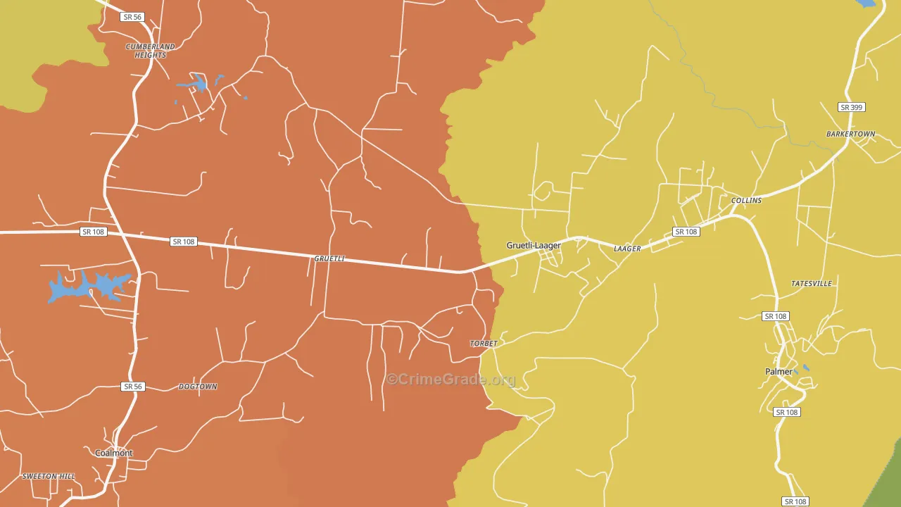 Gruetli-Laager, TN Map of Drug-Related Crime Rates