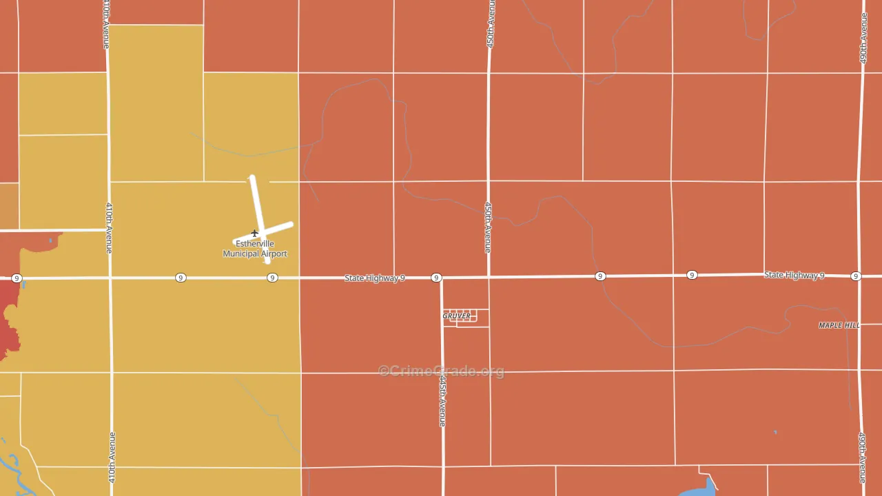 Gruver, IA Map of Drug-Related Crime Rates