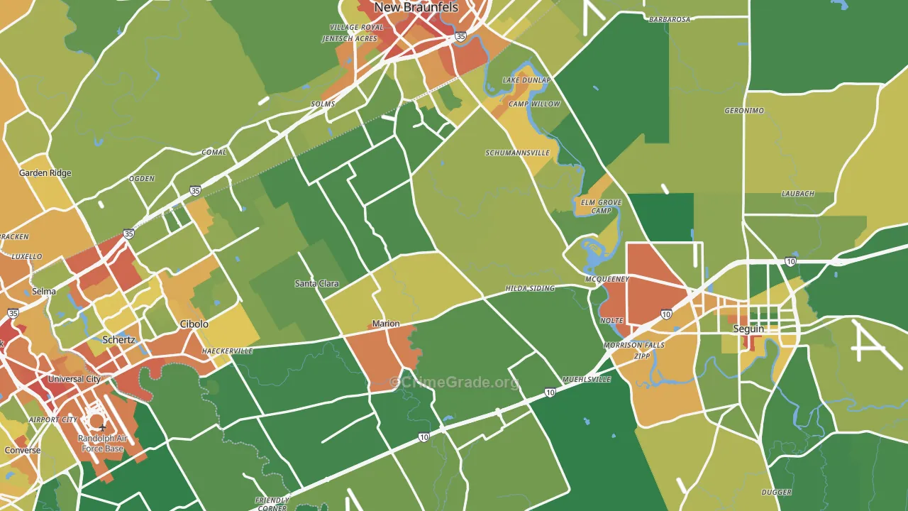 Guadalupe County, TX Map of Drug-Related Crime Rates