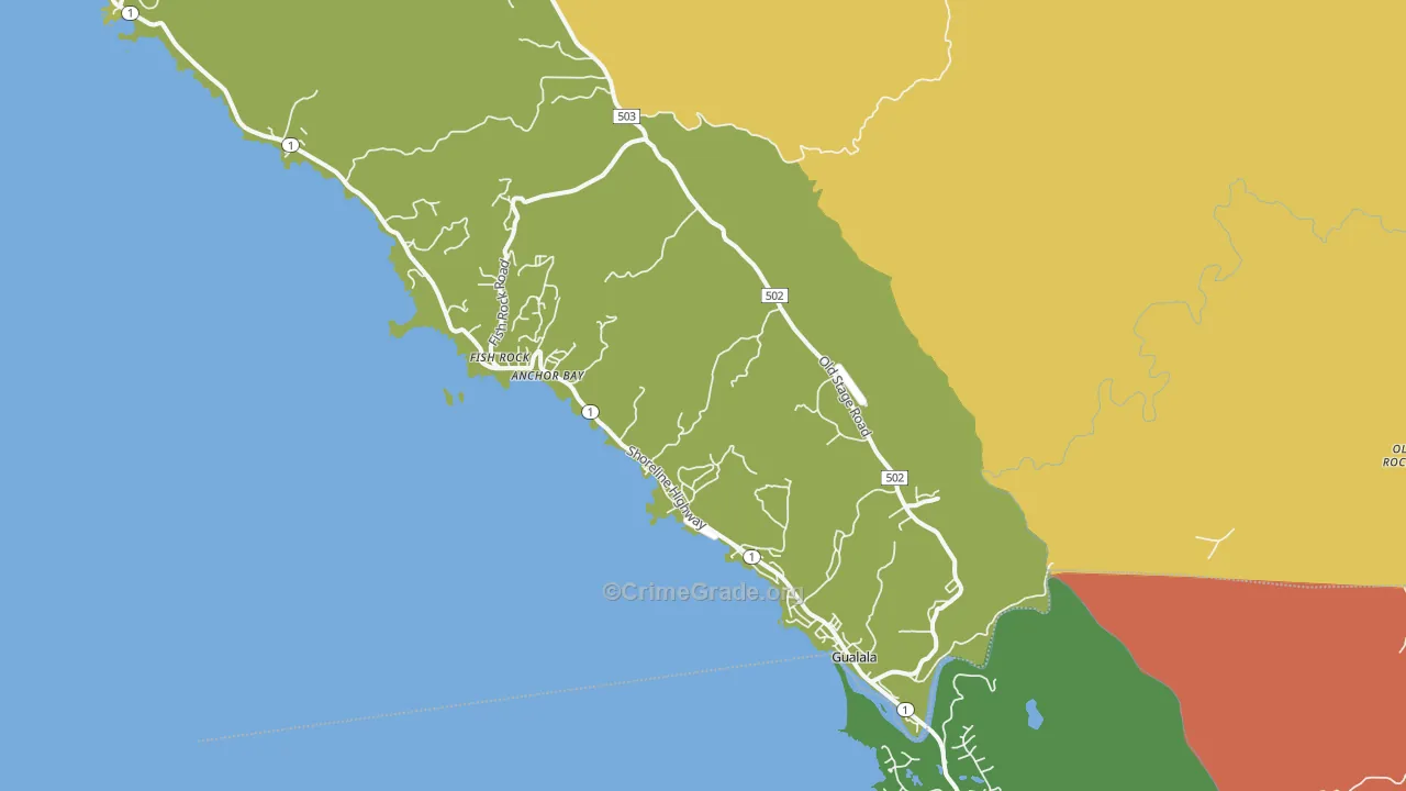 Gualala, CA Map of Drug-Related Crime Rates