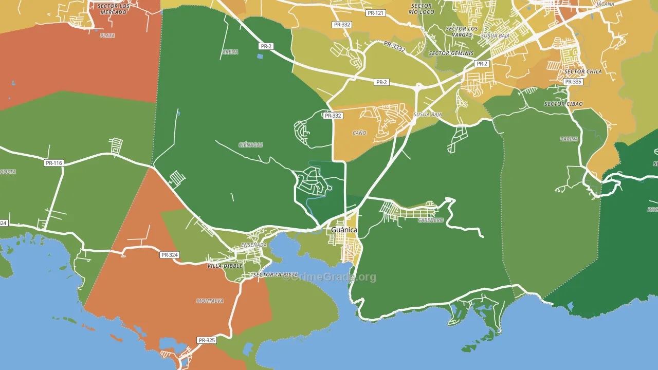Guanica Municipio, PR Map of Drug-Related Crime Rates