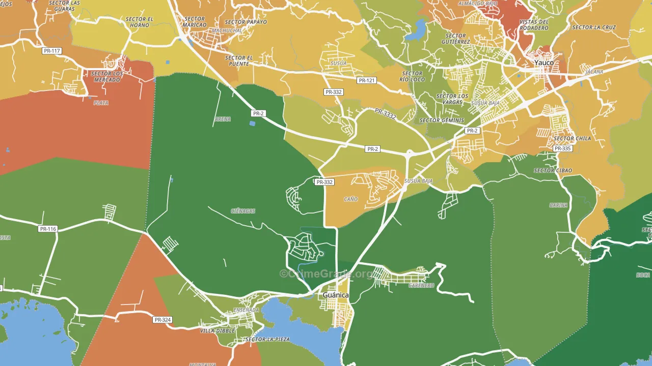 Guanica, PR Map of Drug-Related Crime Rates