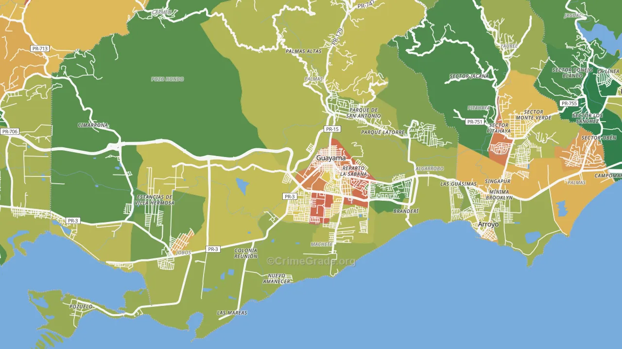Guayama Municipio, PR Map of Drug-Related Crime Rates