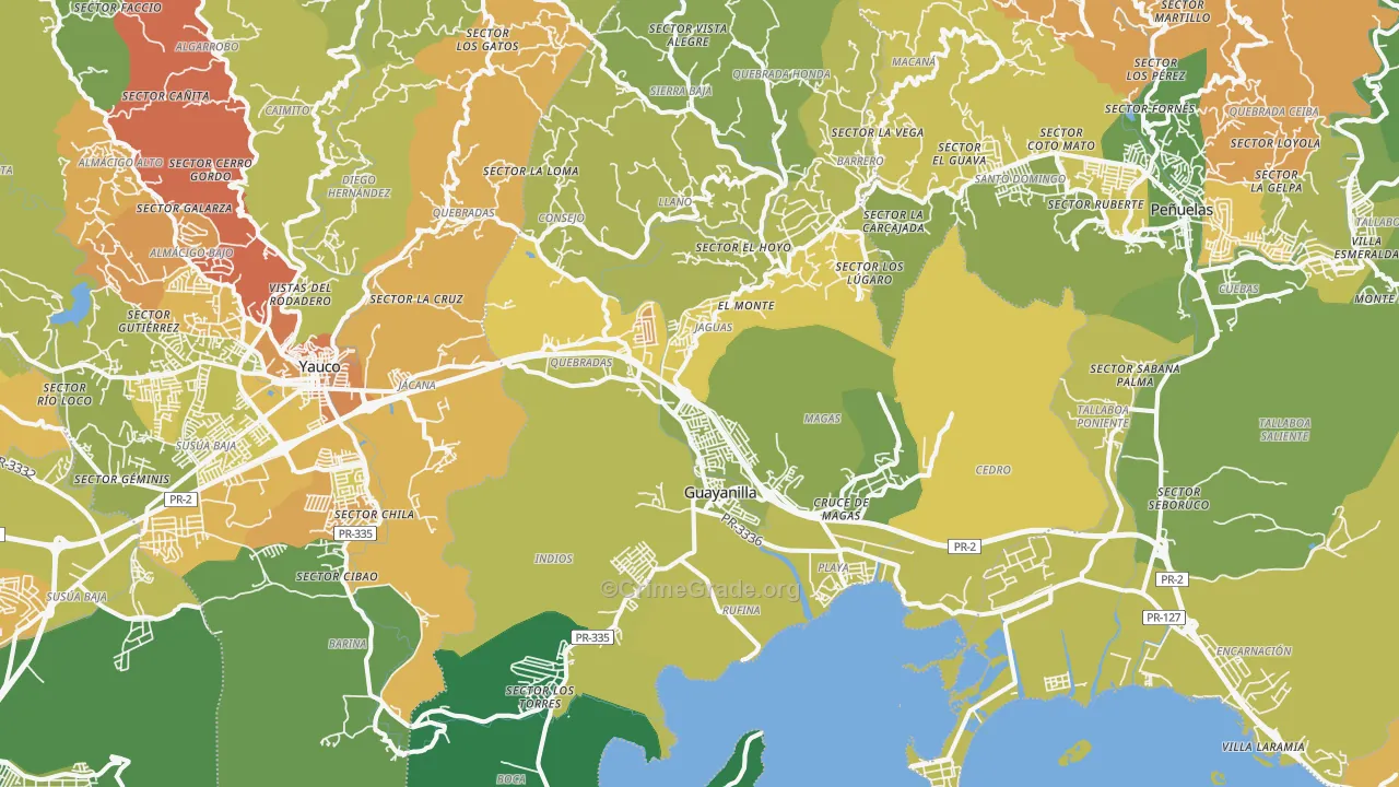 Guayanilla Municipio, PR Map of Drug-Related Crime Rates