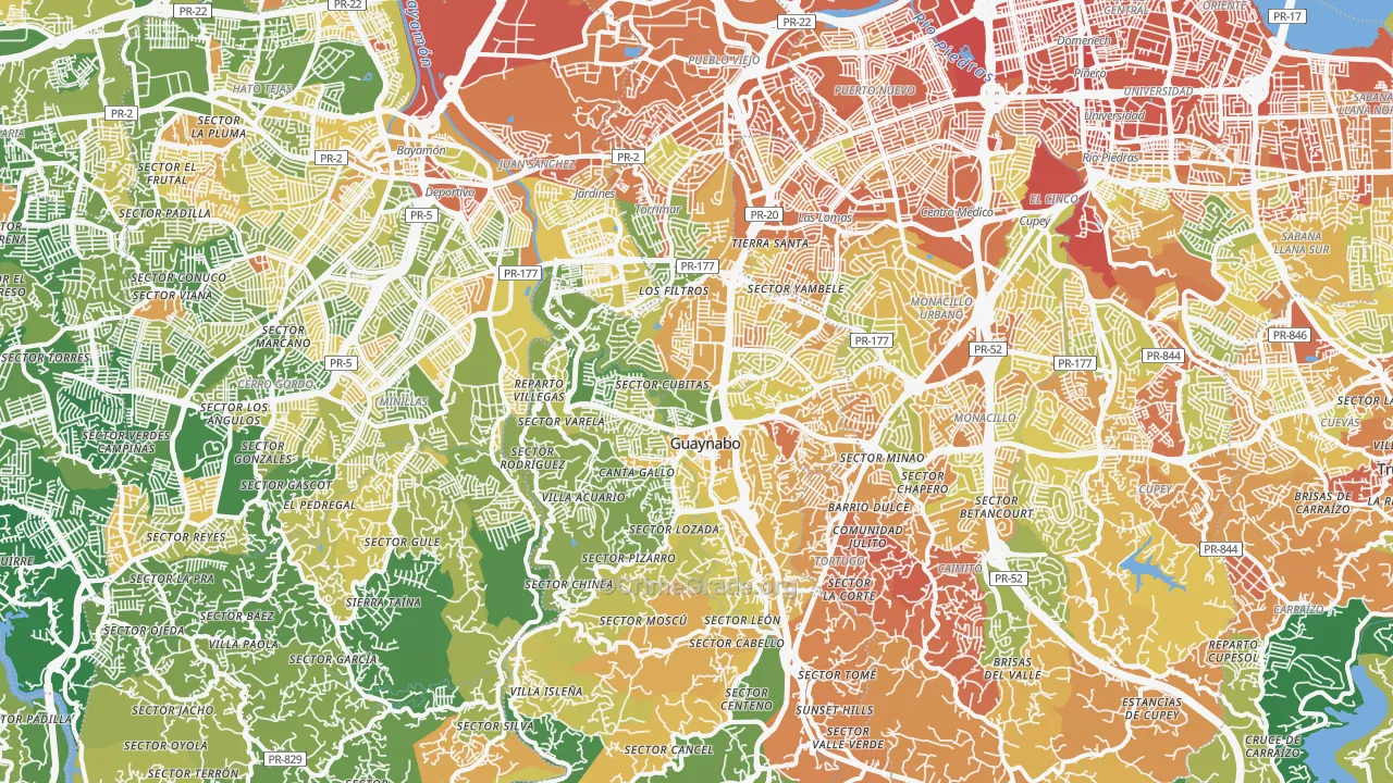 Guaynabo Municipio, PR Map of Drug-Related Crime Rates